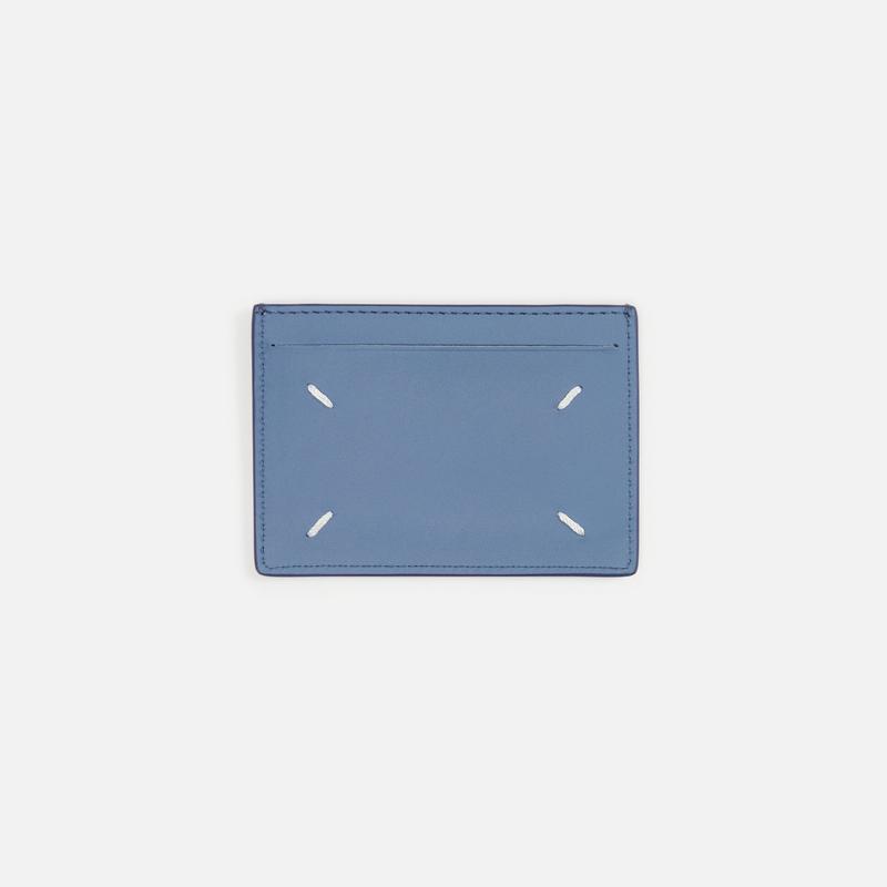 Margiela 3 Card Holder Grainy Leather - Denim Blue