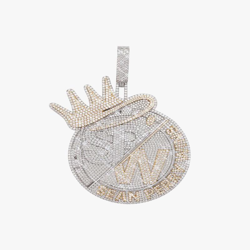 Custom \"SPW\" Moissanite Circle Pendant 14K Gold