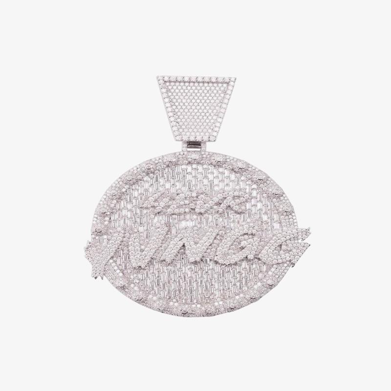 \”4EVR YVNGG\” Custom Moissanite Circle Pendant 14K White Gold