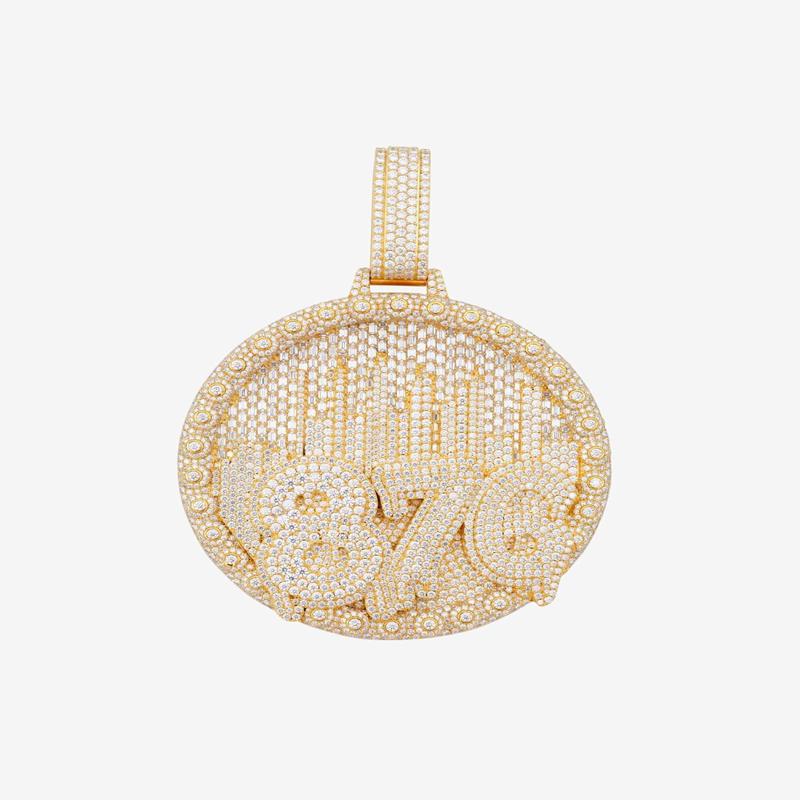 \”876\” Custom Moissanite Circle Pendant 14K Gold