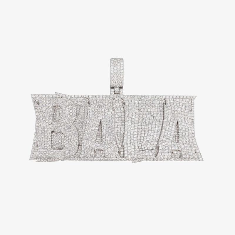 \”BALA\” Custom Moissanite Name Pendant 14K Gold