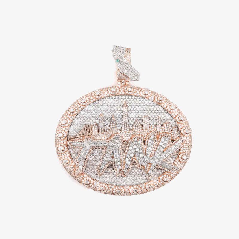 \”CITY TANK\” Custom Circle Pendant 14K Gold