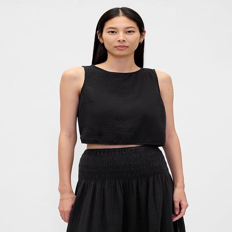 Cotton Gauze Crop Shell Top