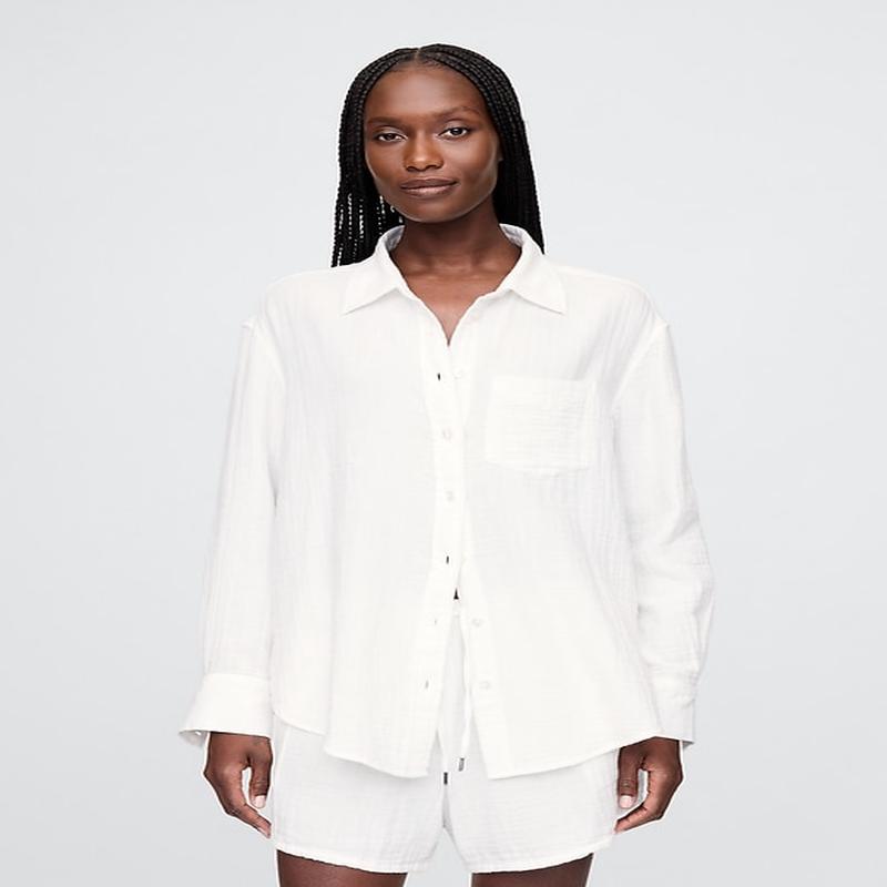 Cotton Gauze Button-Down Shirt