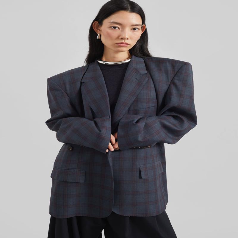 Marnay Padded Blazer – Navy Plaid