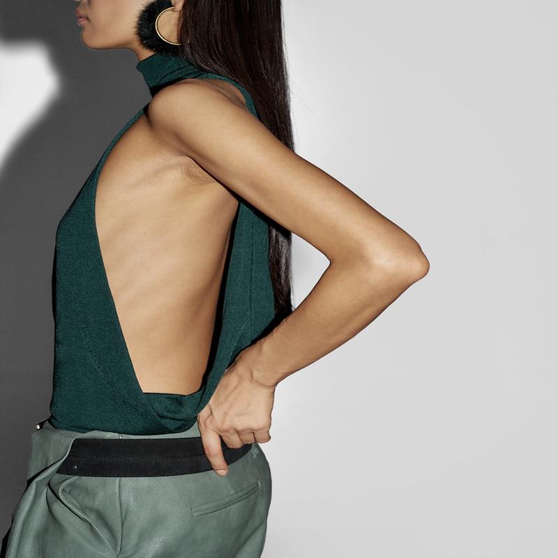 Maxen Mock Neck Bodysuit - Deep Green