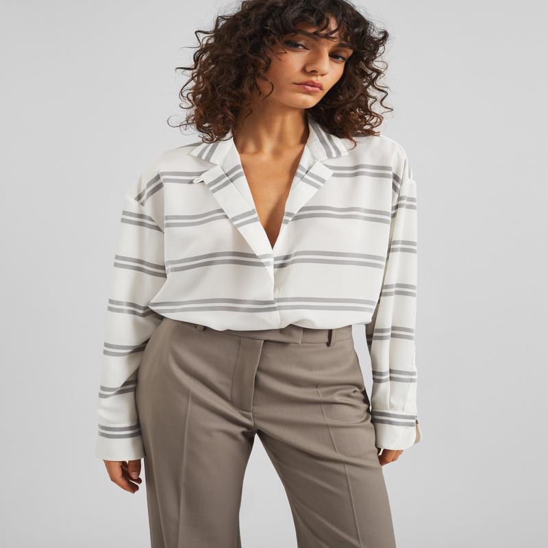 Oletta Blouse – White/Grey Stripe