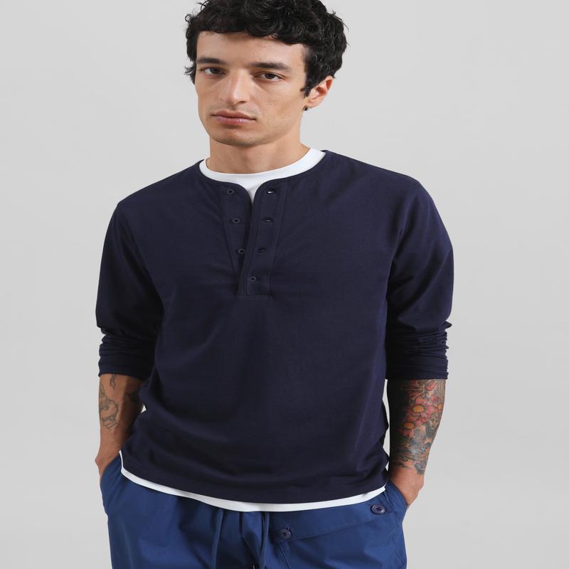 Whitby Modal-Blend Henley T-Shirt – Navy