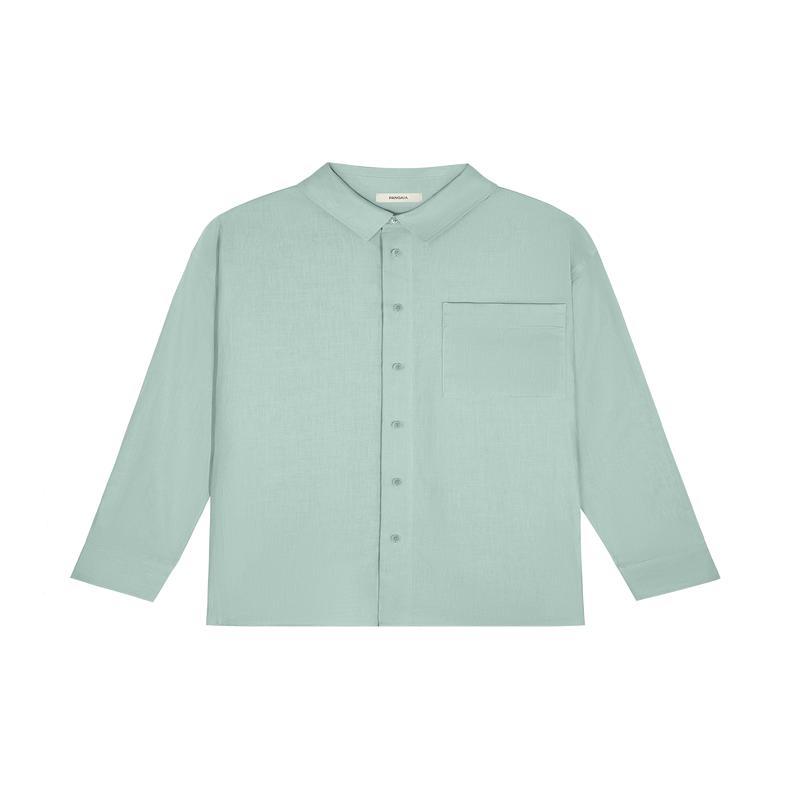 Womens Aloe Linen Collared Long Sleeve Shirteucalyptus blue